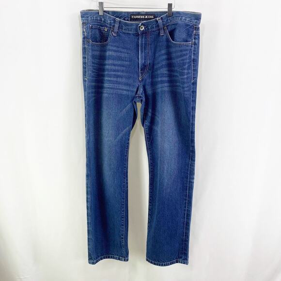 EXPRESS Men's Loose Fit Straight Leg Mid-Rise Cotton Jeans - Picture 2 of 11